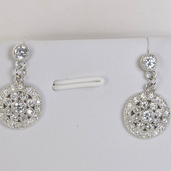 Luxury CZ Trendy Halo Brilliant Drop Dangle Earrings - Picture 1 of 3